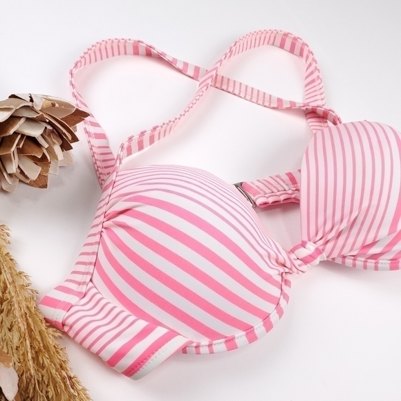 Catalina Pink White Stripe Bikini Swim Top 12- 14 - Picture 3 of 8